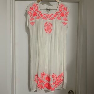 Ariat White Dress with Neon Pink Embroidery